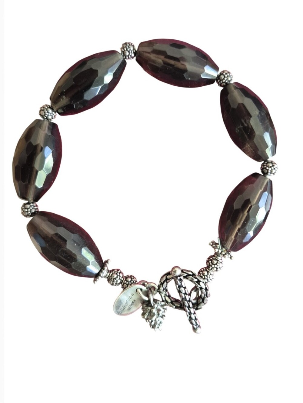 Karen McClintock SIGNED 925 Sterling Smoky Quartz Faceted Bead Toggle Bracelet
